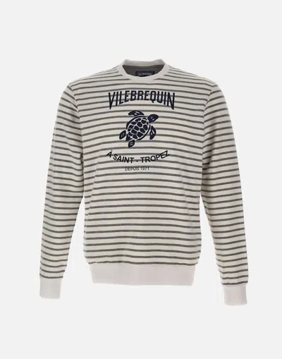 Shop Vilebrequin White And Grey Striped Cotton Sweatshirt In White-grey