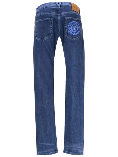 Shop Versace Washed Medium Blue Jean 1013886 Man