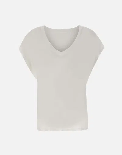 Shop Dondup Ultra Fine Modal T Shirt, White, V Neck, Short Sleeve