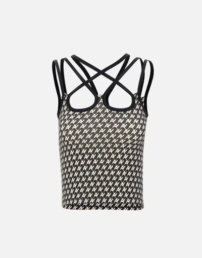 Shop Avavav Strappy Top In Black And White Optical Pattern