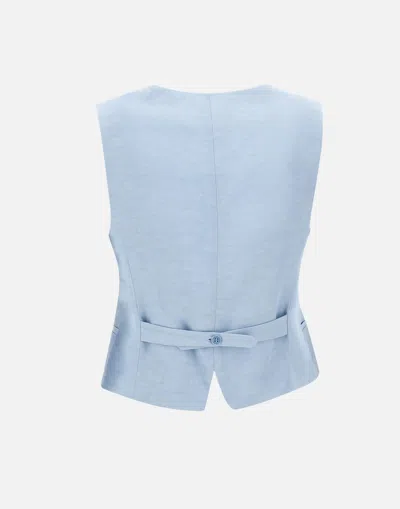 Shop P.a.r.o.s.h Parosh Raisa24 Viscose And Linen Vest In Pastel Blue