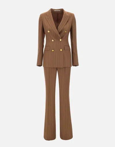 Shop Tagliatore Parigi Linen Two Piece Suit Brown Pinstripe