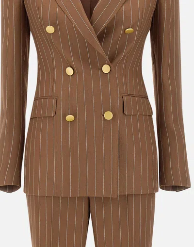 Shop Tagliatore Parigi Linen Two Piece Suit Brown Pinstripe