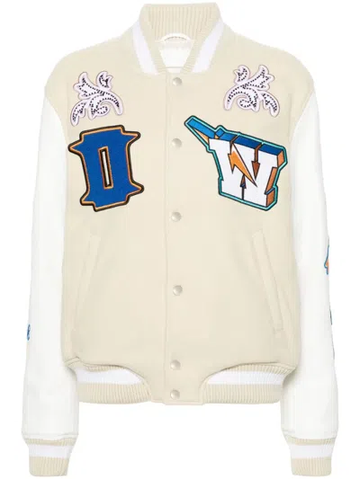 Off-white Beige Graphic Mandarin Collar Jacket In Neutral