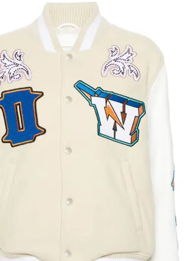 Off-white Beige Graphic Mandarin Collar Jacket In Neutral