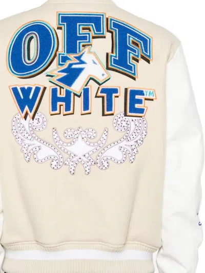 Off-white Beige Graphic Mandarin Collar Jacket In Neutral