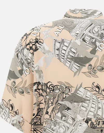 Shop Iceberg Monument Print Viscose Crepe Shirt In Grey/pink