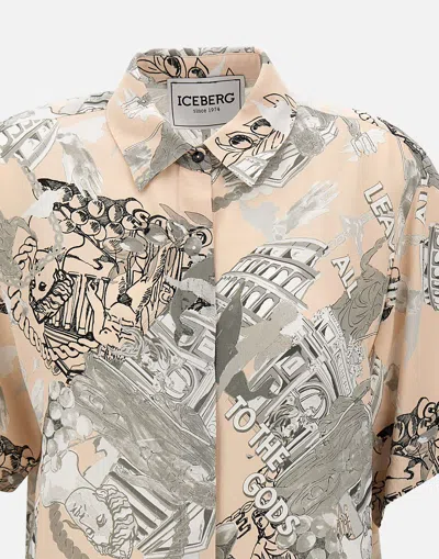 Shop Iceberg Monument Print Viscose Crepe Shirt In Grey/pink
