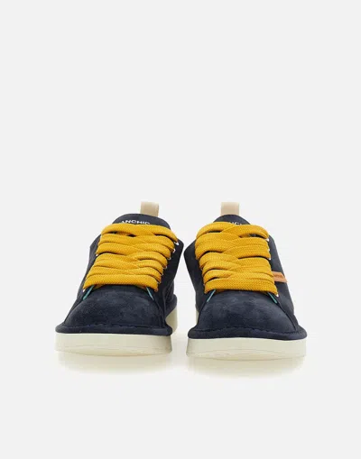 Shop Pànchic Panchic Midnight Blue Suede Sneakers With Mustard Yellow Laces In Blue/yellow