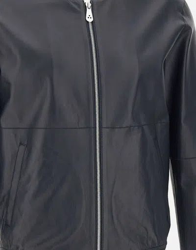 Shop Peuterey Leather Acc Biker Jacket, Blue Slim Fit