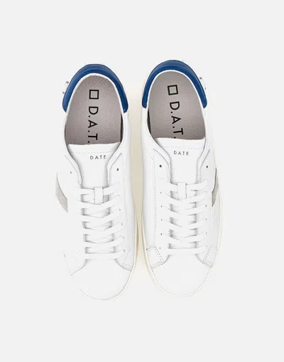Shop Date D.a.t.e. Hillow Calf Leather White Sneakers With Grey And Blue Accents
