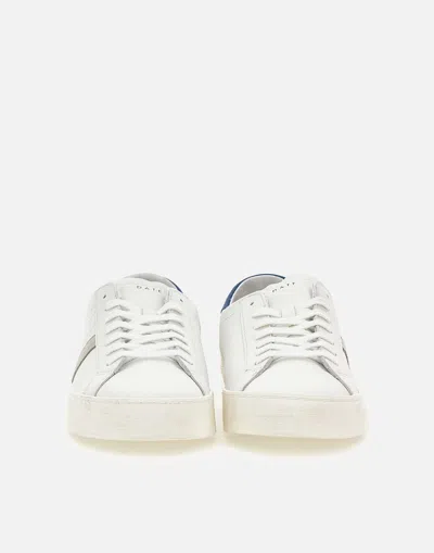 Shop Date D.a.t.e. Hillow Calf Leather White Sneakers With Grey And Blue Accents