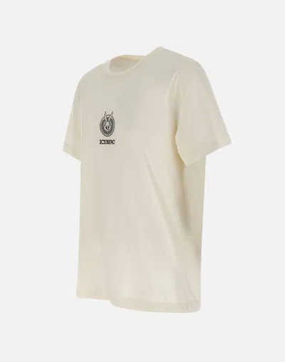 Shop Iceberg Cotton T Shirt With Black Logo Embroidery In White