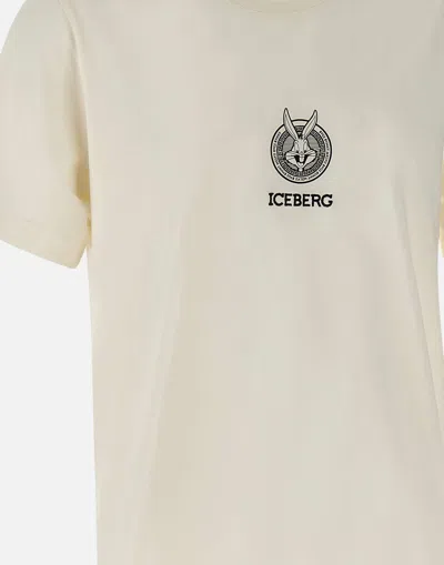 Shop Iceberg Cotton T Shirt With Black Logo Embroidery In White