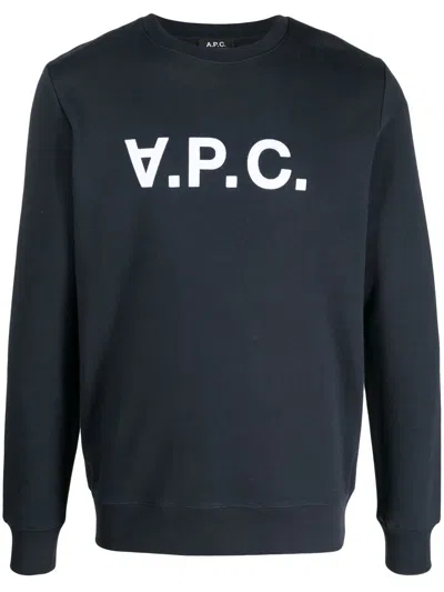 Apc A.p.c. Cotton Sweatshirt With Bold Logo Design And Comfortable Fit In Blue