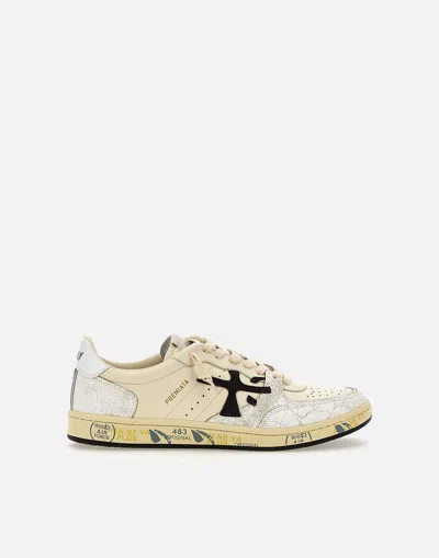Shop Premiata Clay6775 Ivory Beige Leather Sneakers