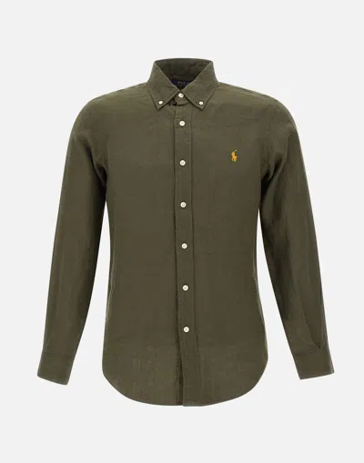 Shop Polo Ralph Lauren Classics Linen Shirt In Forest Green