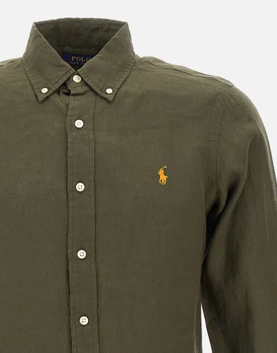 Shop Polo Ralph Lauren Classics Linen Shirt In Forest Green
