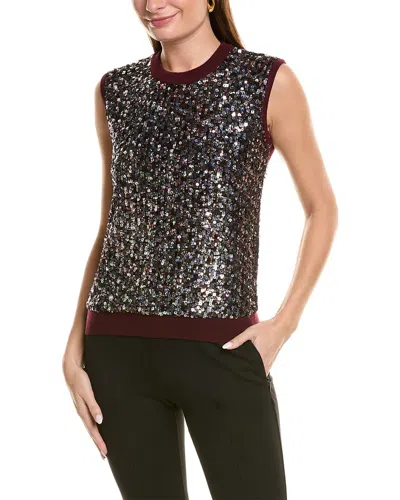 Shop St John Sequin Front Wool-blend Shell In Red