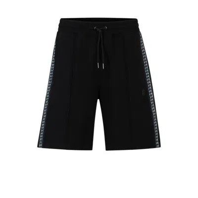 Hugo Boss Stretch-cotton Relaxed-fit Shorts With Stacked Logo In Black