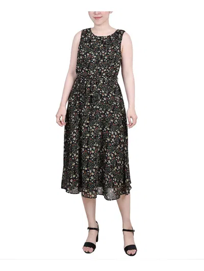 Ny Collection Petite Sleeveless Chiffon Belted Dress In Multi