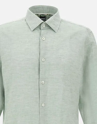 Shop Hugo Boss Boss C Hal Kent Cotton And Linen Shirt In Pastel Green