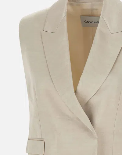 Shop Calvin Klein Beige Viscose Hemp Cotton Waistcoat