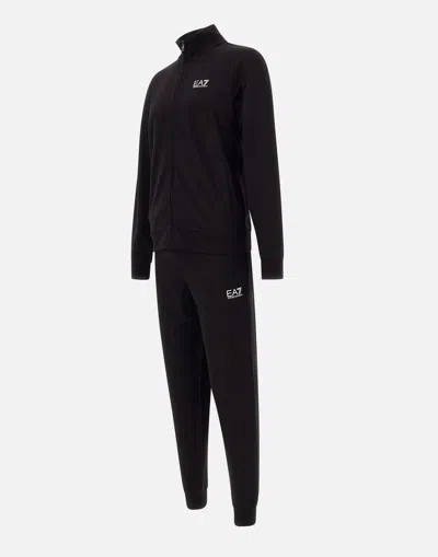 Shop Ea7 Black Cotton Two Piece Suit With Logo Print