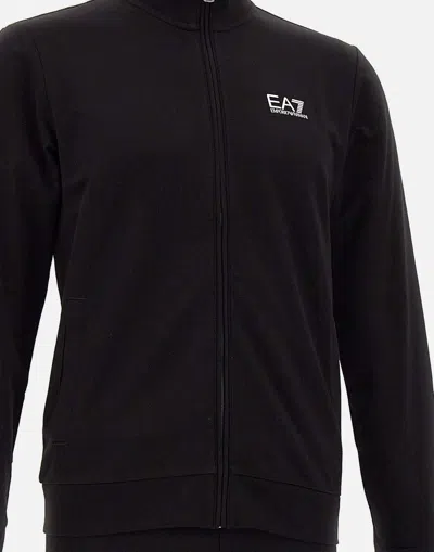 Shop Ea7 Black Cotton Two Piece Suit With Logo Print