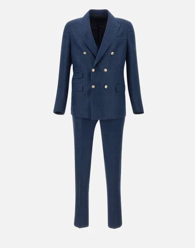 Shop Eleventy Blue Wool Linen Silk Two Piece Suit