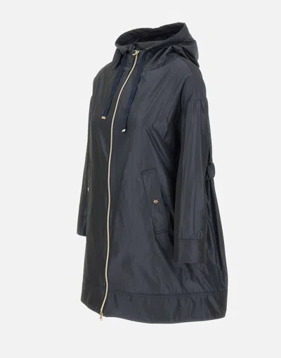 Herno Navy Blue Parka With Iridescent Effect And Slouchy Drawstring Hood