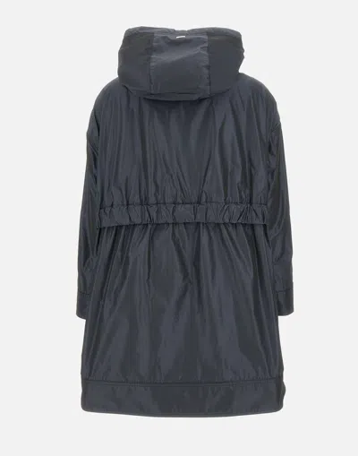 Herno Navy Blue Parka With Iridescent Effect And Slouchy Drawstring Hood