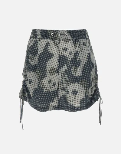 Shop Iceberg Black And Grey Silk Blend Draped Shorts