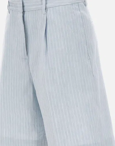 Shop Iceberg Bermuda Linen And Cotton Shorts Blue Stripe