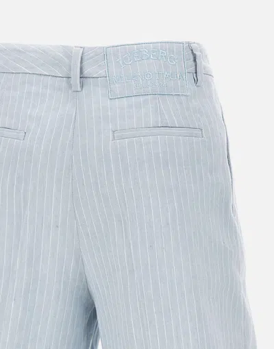 Shop Iceberg Bermuda Linen And Cotton Shorts Blue Stripe