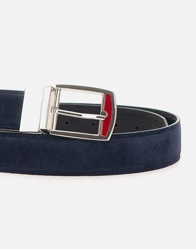 Shop Kiton Blue Suede Belt With Silver Buckle