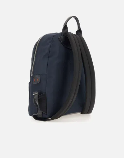 Shop Kiton Navy Blue Sporty Backpack With Leather Details