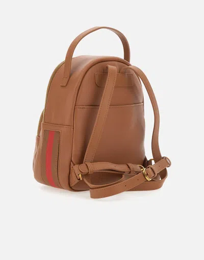 Shop Liu •jo Liu Jo Anaba Tan Pu Leather Backpack With Red Stripe