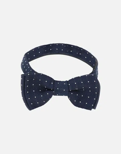 Shop Paul Smith Blue Silk Bow Tie With White Polka Dots