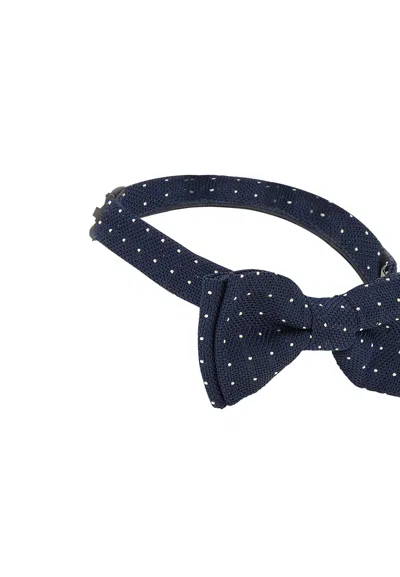 Shop Paul Smith Blue Silk Bow Tie With White Polka Dots
