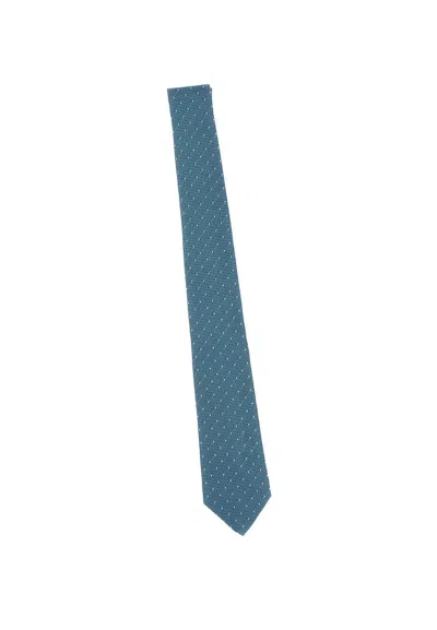 Shop Paul Smith Blue Silk Tie With Grey Polka Dots