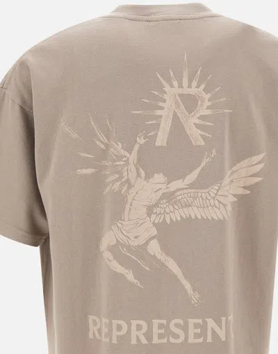 Shop Represent Icarus Taupe Men's Cotton Logo T Shirt