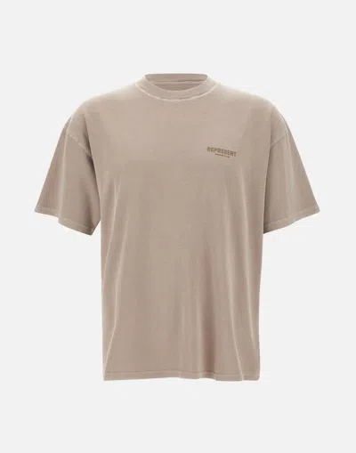 Shop Represent Owners Club Beige Cotton T Shirt Men's Regular Fit