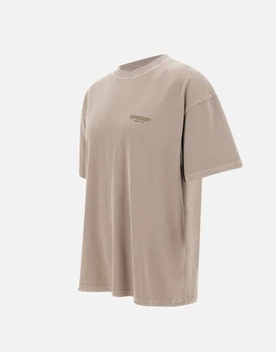 Shop Represent Owners Club Beige Cotton T Shirt Men's Regular Fit