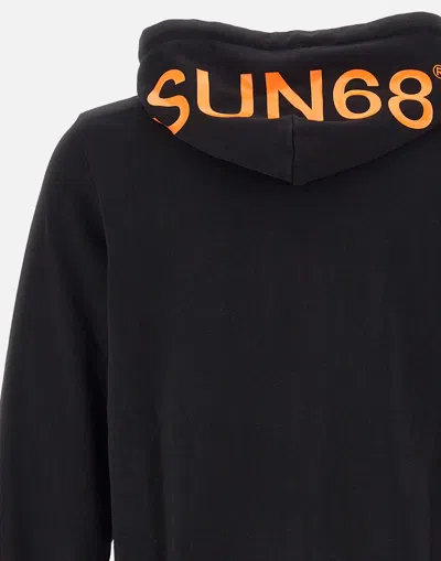 Shop Sun68 Black Cotton Hood Zip Sweatshirt