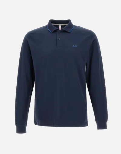 Shop Sun68 Blue Small Stripes Cotton Polo Shirt