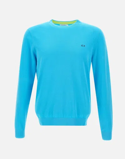 Shop Sun68 Round Elbow Cotton Crew Neck Sweater Turquoise
