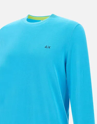 Shop Sun68 Round Elbow Cotton Crew Neck Sweater Turquoise
