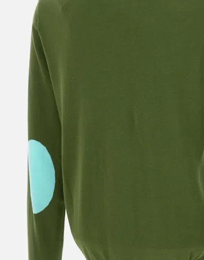 Shop Sun68 Round Elbow Olive Green Cotton Sweater With Aqua Patches