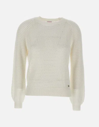 Shop Sun68 Round Neck White Cotton Sweater